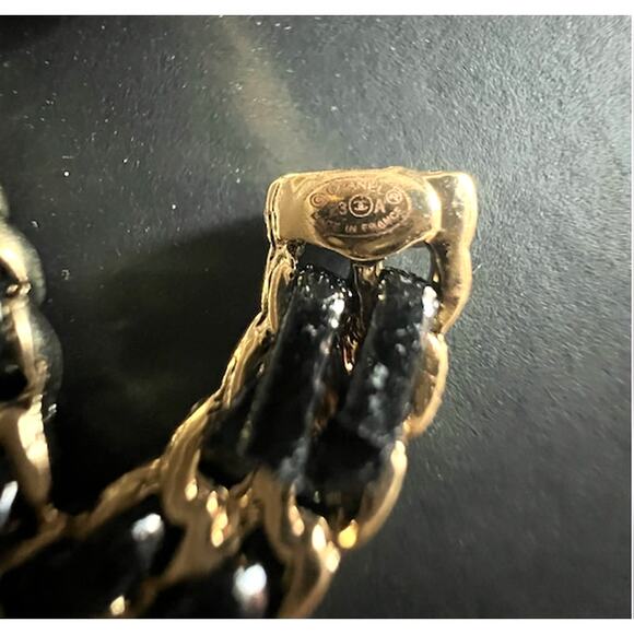 CHANEL Chain Black Leather Crystal Gold Brooch A23 (CHXX005) - Picture 9 of 9